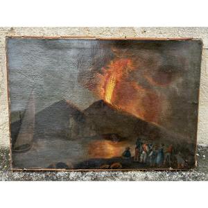 Marine Painting Of A Nighttime Eruption Of Mount Vesuvius 