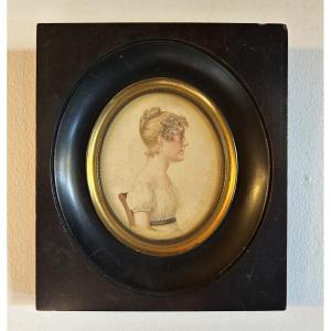 19th-century Miniature Watercolor Portrait Of A Lady