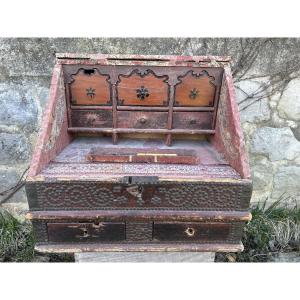 19th Century Leather Studded Travel Trunk/writing Case 
