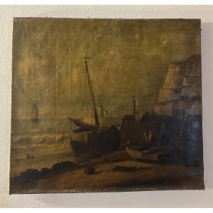 19th Century Marine Painting Of A Fishing Boat Returning From Fishing