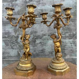 Pair Of 19th-century Gilt Bronze Candelabra With Putti