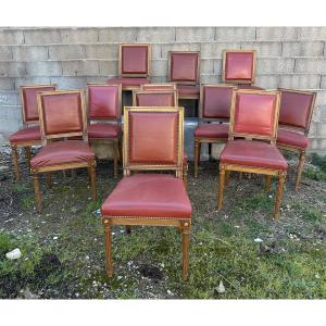 Set Of 12 Louis XVI Leather Chairs 