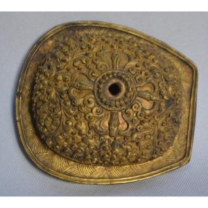 Kapala Lid In Embossed And Gilded Copper.
