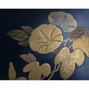 Box And Its Tray In Black Lacquer, Gold And Silver. Japan Meiji-showa