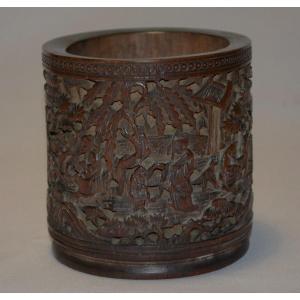 Shou-lao Carved Bamboo Pot. Chinese Work From The 19th Century Or Before. Qing Or Ming Dynasty