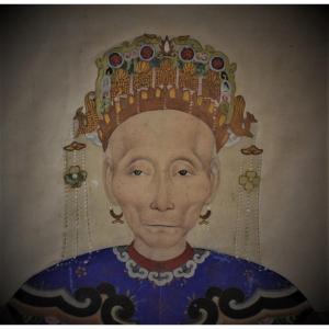 Chinese Painting On Paper. Portrait Of Ancestor. Qing Period 18-19th Century.