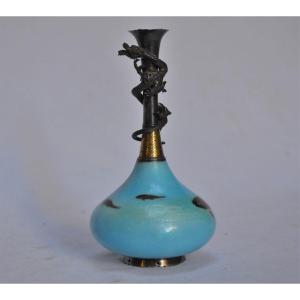 Ginbari And Musen Enameled Silver Vase. Meiji Japan. Takasaki? Namikawa Sousuke Workshop?