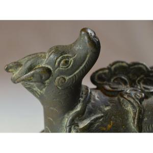 Kilin (unicorn) Cast Bronze Mirror Holder. Ancient China 13-16th Century.