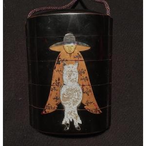 Toba On His Mule.inro Style Of Ritsuo.japan 18th Century.