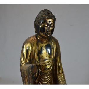 Japanese Altar In Gilded Lacquered Wood. Buddhist Trinity 15th And 18th Century.
