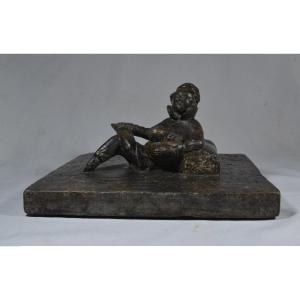 Black Stone Carved Maternity Statuette. China Qing Period.