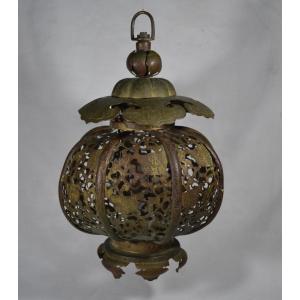 Bronze Lantern Carved With Chrysanthemums. Japan Meiji Period.