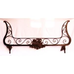 Wrought And Riveted Iron Bed. Decorated With Chariots And Deities. 19th Century. 