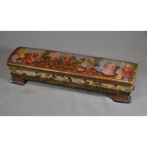Lacquered Box On Boiled Cardboard. Persian 19th Century. Qajar Dynasty. 