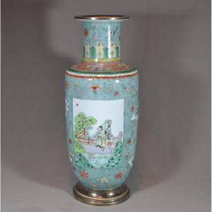 Enameled Porcelain Vase In The "famille Verte" Style From The Kangxi Period.