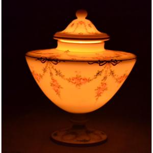 Opaline Urn With Floral Decoration. France, Restoration, Early 19th Century.