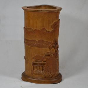 Carved Bamboo Brush Holder (bitong). China Or Japan Circa 1900. 