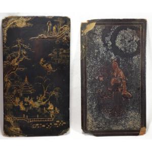 Two Chinese Lacquer Panels. 17th Century. Kangxi Period. 