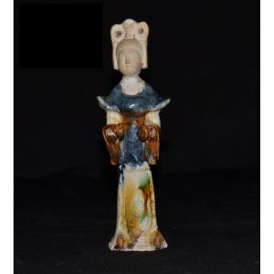 Statuette Of A Musician In Blue Sancai. China, Tang Period.