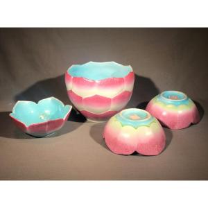 Lotus Bowls In Chinese Porcelain, Famille Rose Glazed. Daoguang And Tongzhi Mark.