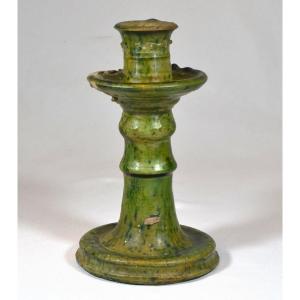 Green Glazed Terracotta Candlestick. China, Tang Dynasty, 8th Century. 