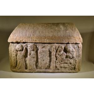 Carved Stone Casket. Romanesque Art. Jura, 1st Century. 