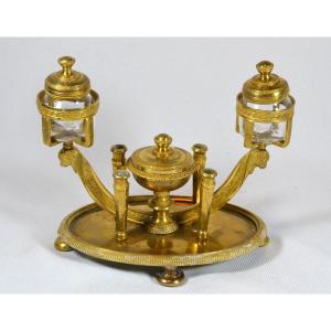 Gilt Bronze Inkwell. Eagle Heads. Empire Period.