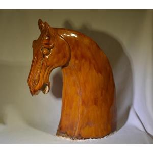 Glazed Terracotta Horse Head. Tang Style Copy. 1960s.