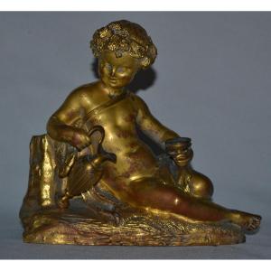 Gilt Bronze Statuette Of A Bacchic Child In The Rococo Style. France Paris 19th Century.