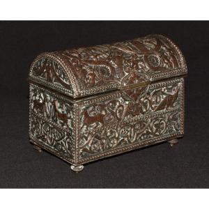 Medieval Silver-plated Jewelry Box. France 19th Century.