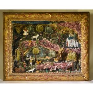 Spun Glass Diorama. St Francis Preaching To The Animals. Nevers 18th Century.