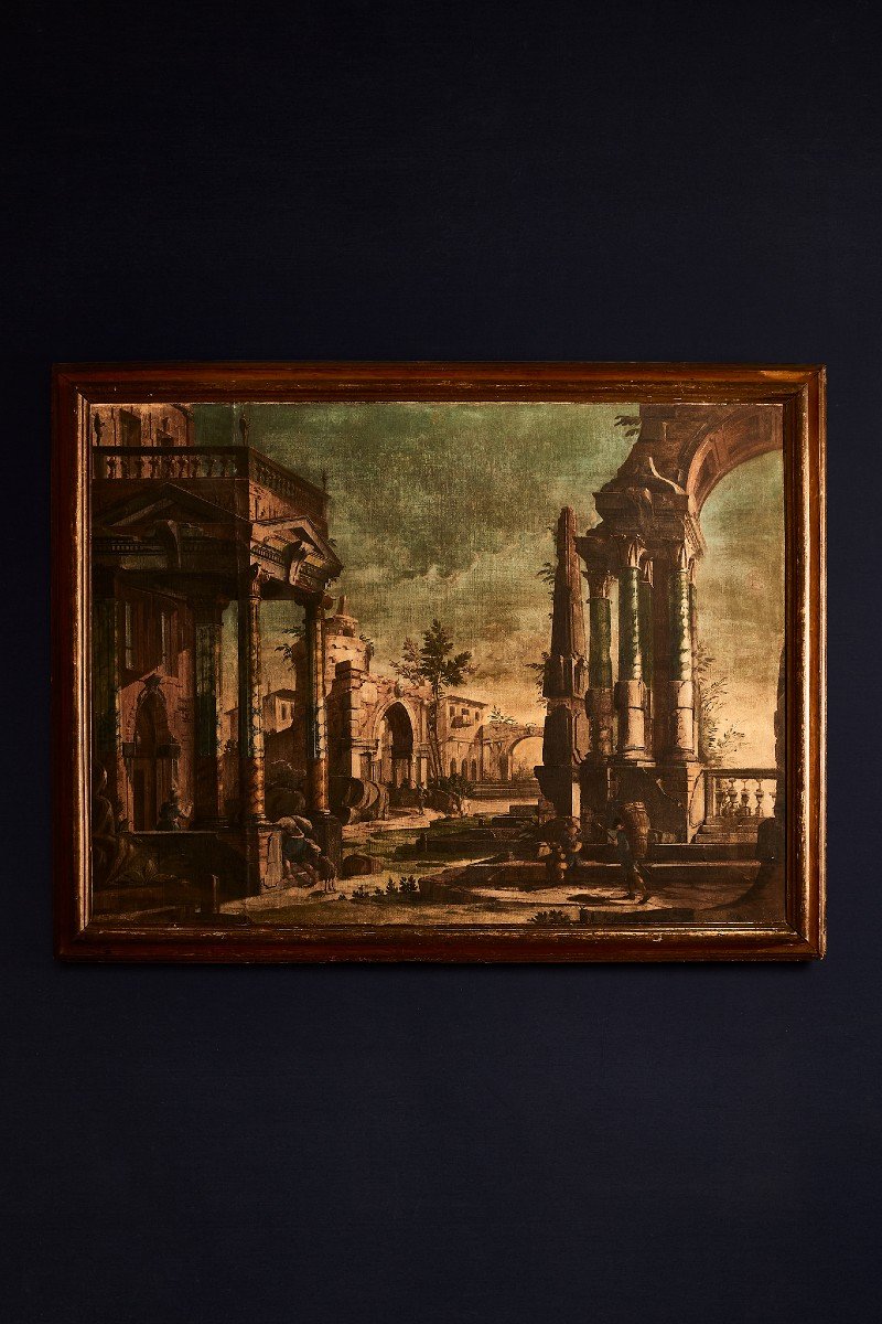 Scuola emiliana del XVIII secolo, Capriccio architettonico con rovine Olio su tela