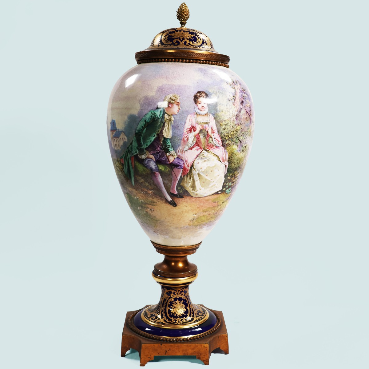 Coppia di vasi Francesi nello stile di Sèvres. Firmati Carelle. Fine XIX, inizi XX secolo-photo-3