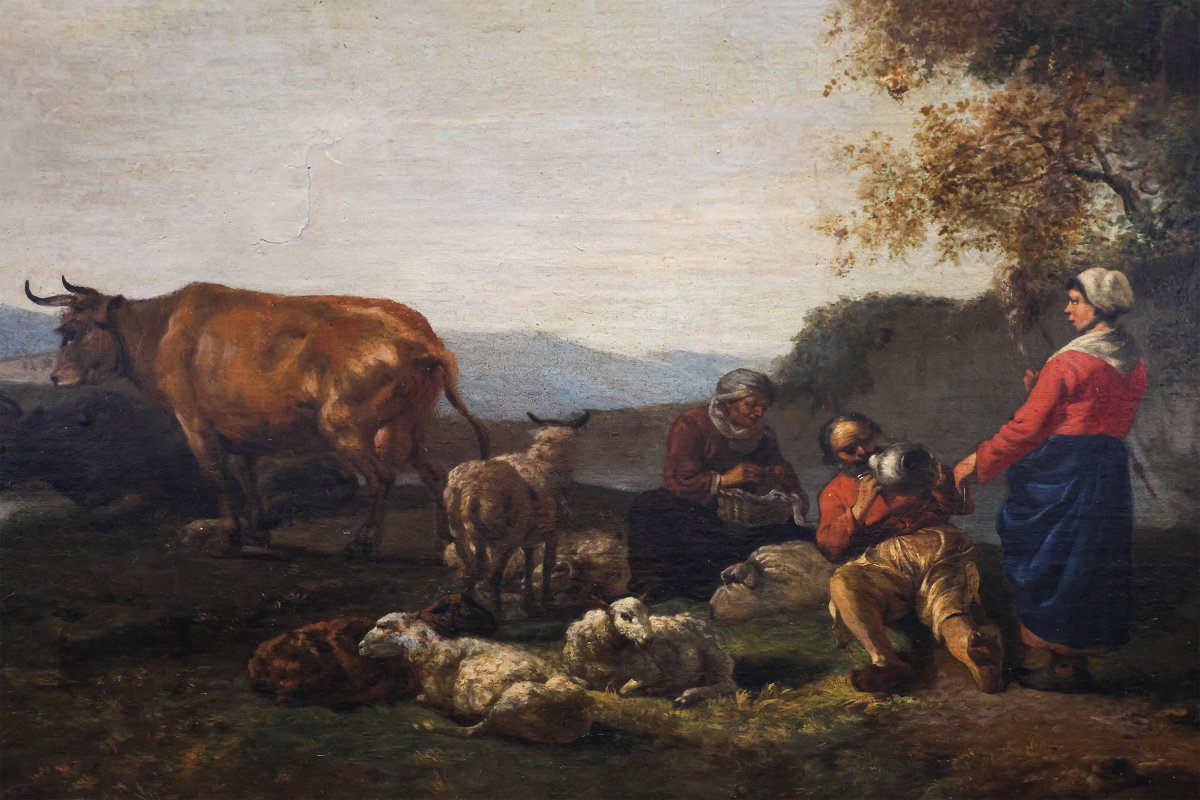 Hendrick Mommers attr., Pastorale, olio su tela-photo-2