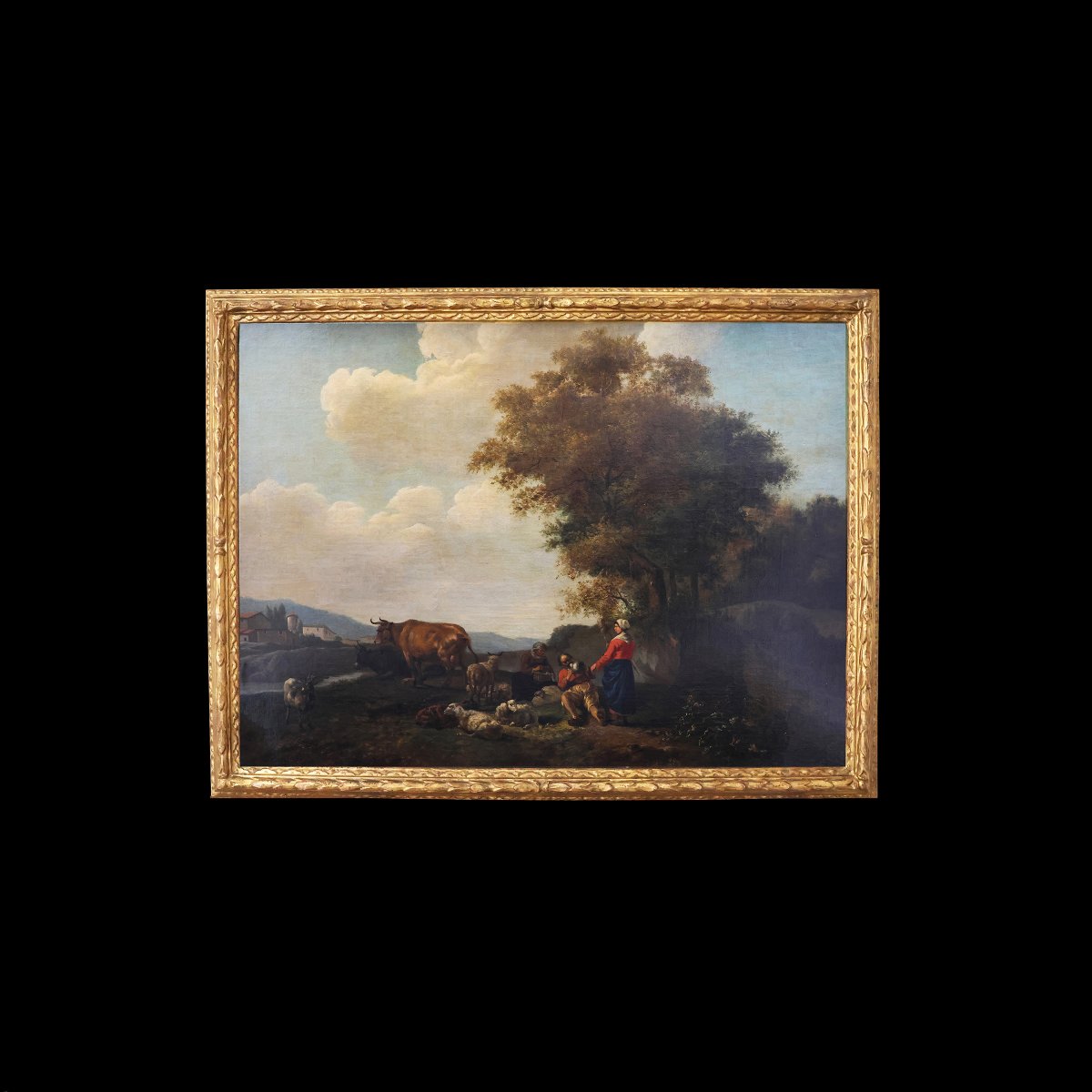 Hendrick Mommers attr., Pastorale, olio su tela-photo-3
