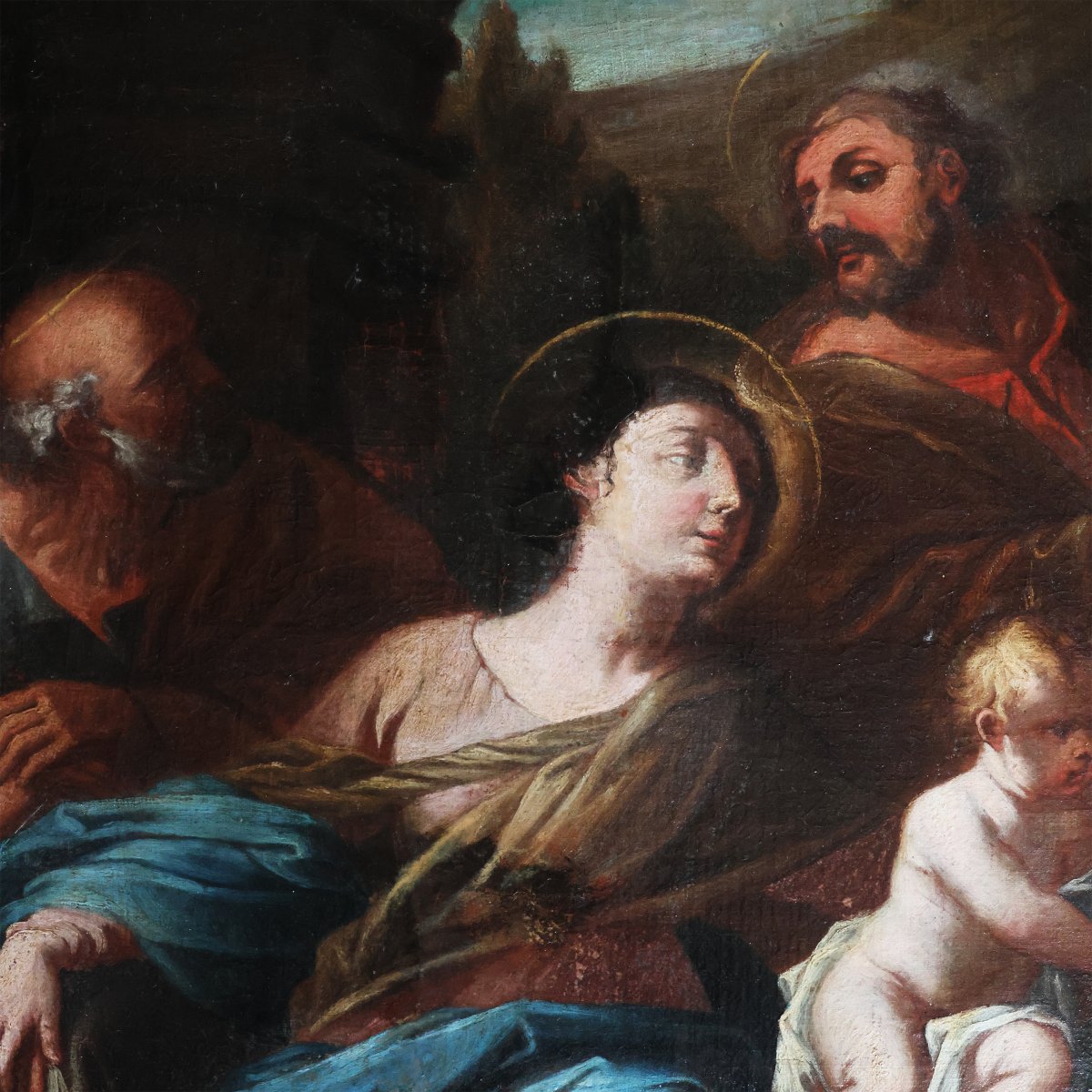 Scuola Italiana; Sacra Famiglia con Sant'Anna, XVII-XVIII secolo, olio su tela-photo-2