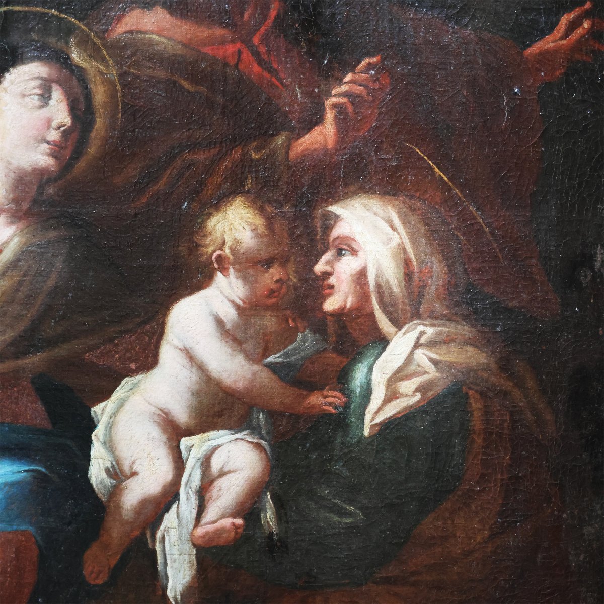 Scuola Italiana; Sacra Famiglia con Sant'Anna, XVII-XVIII secolo, olio su tela-photo-3