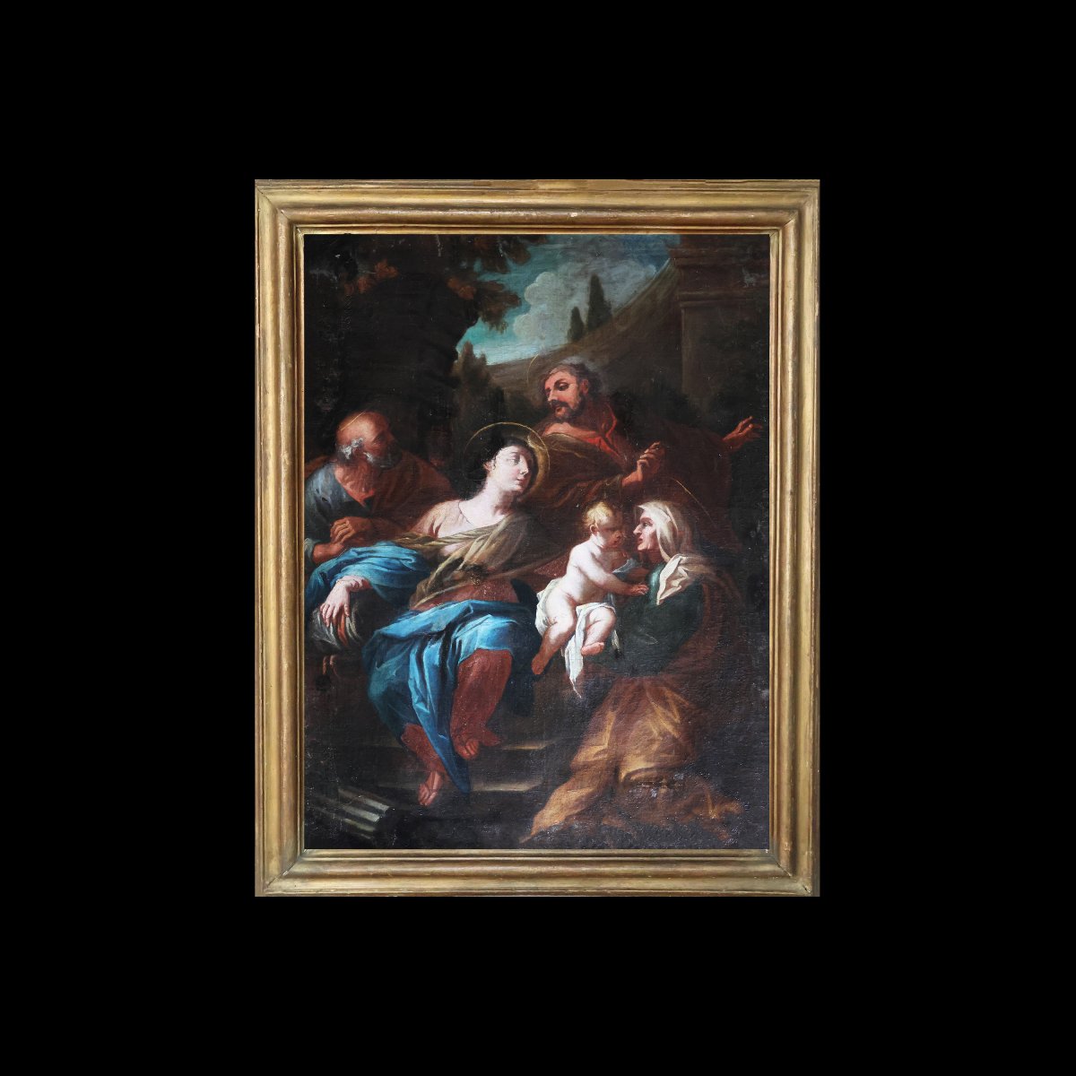 Scuola Italiana; Sacra Famiglia con Sant'Anna, XVII-XVIII secolo, olio su tela-photo-4