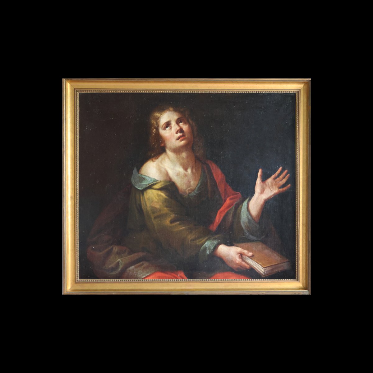 Michelangelo Merisi da Caravaggio maniera di; San Giovanni Evangelista, olio su tela-photo-1