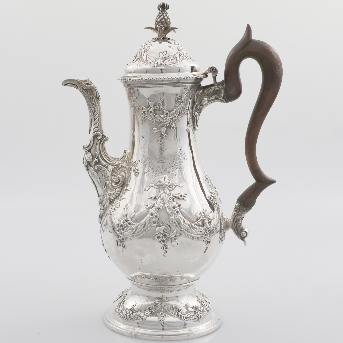 Caffettiera in argento sterling Giorgio III, Charles Wright, Londra, 1771