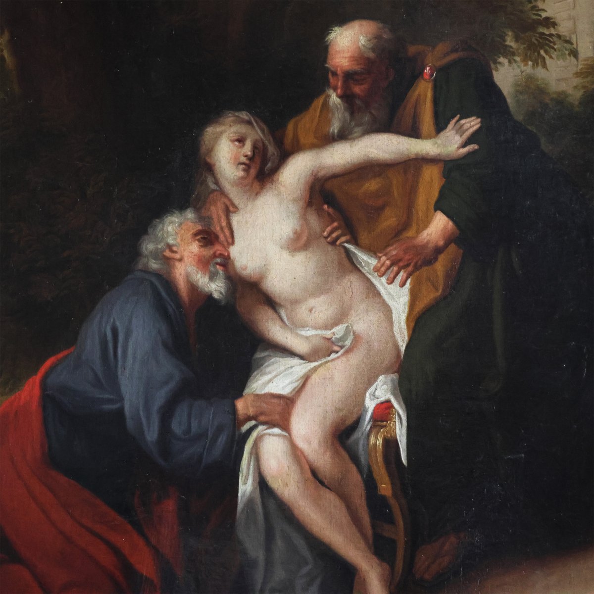 Scuola Francese; Susanna e i vecchioni, XVIII secolo, olio su tela-photo-3