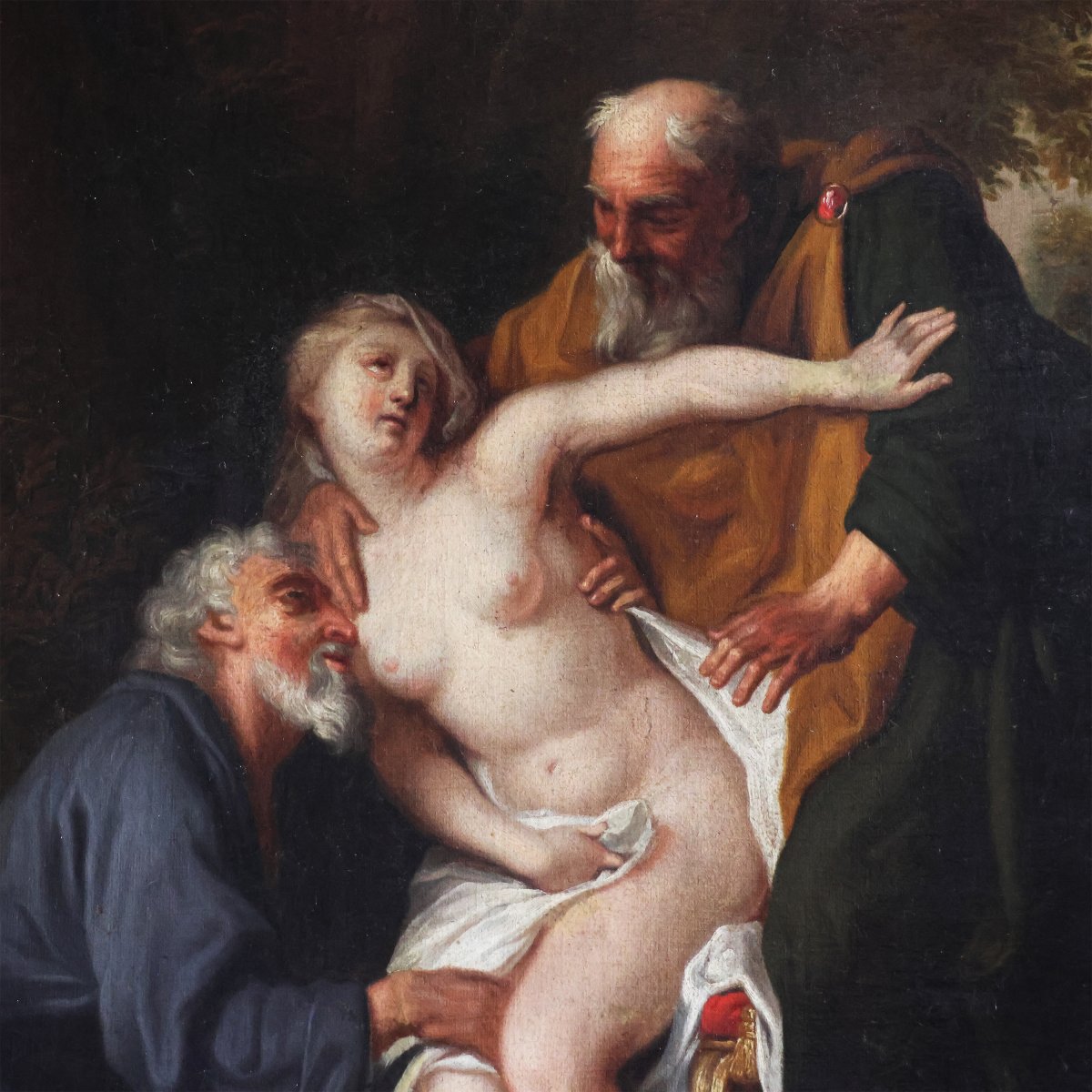 Scuola Francese; Susanna e i vecchioni, XVIII secolo, olio su tela-photo-4