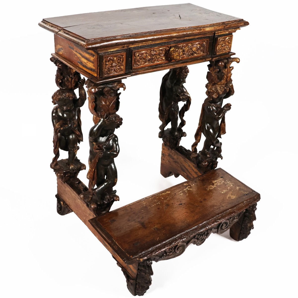 Inginocchiatoio in legno scolpito, intagliato e dorato, Venezia, XVII secolo