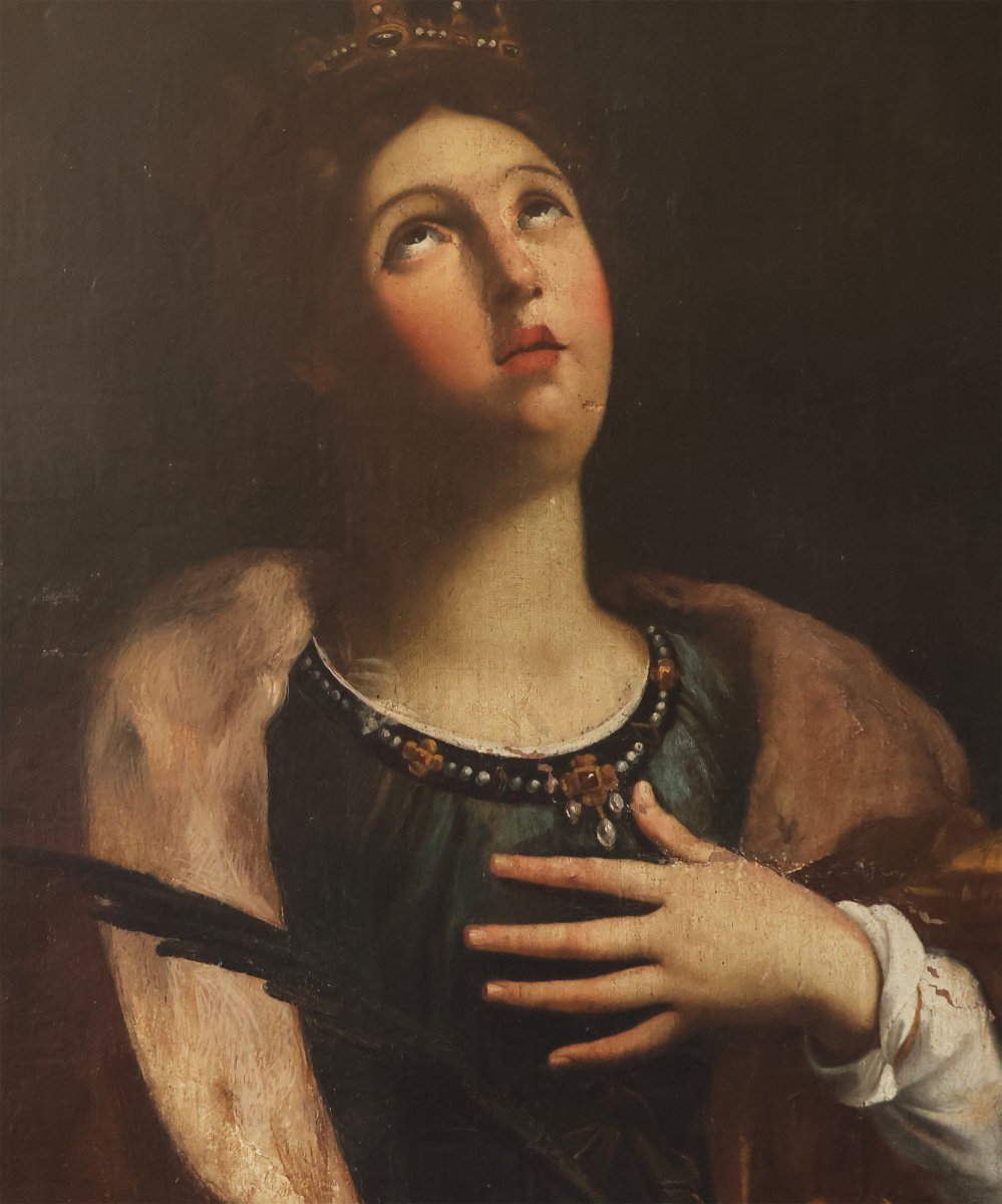 Guido Reni nello stile di; Santa Caterina d'Alessandria, XVII secolo, olio su tela-photo-2