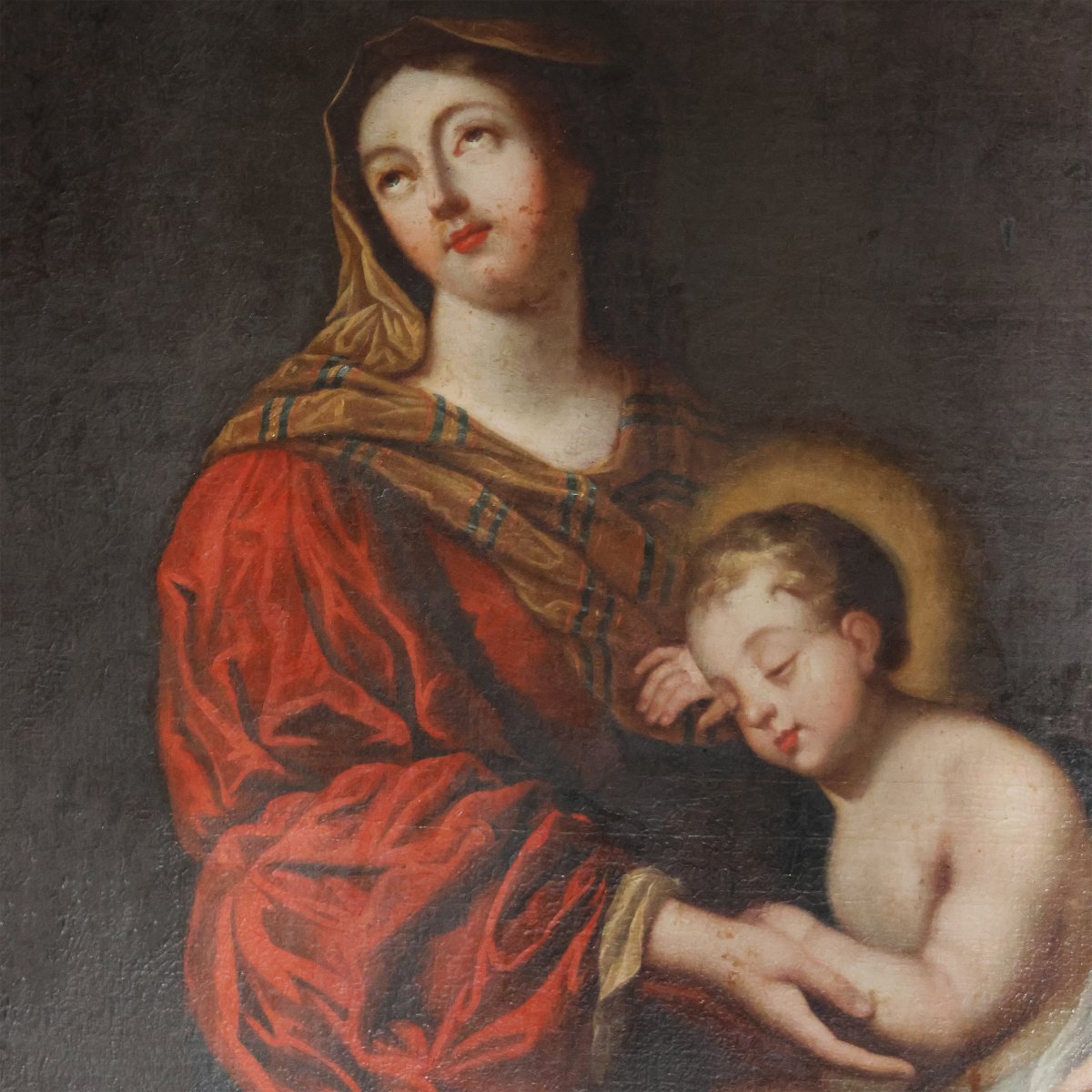 Scuola Francese; Madonna con bambino, XVII secolo, olio su tela-photo-2