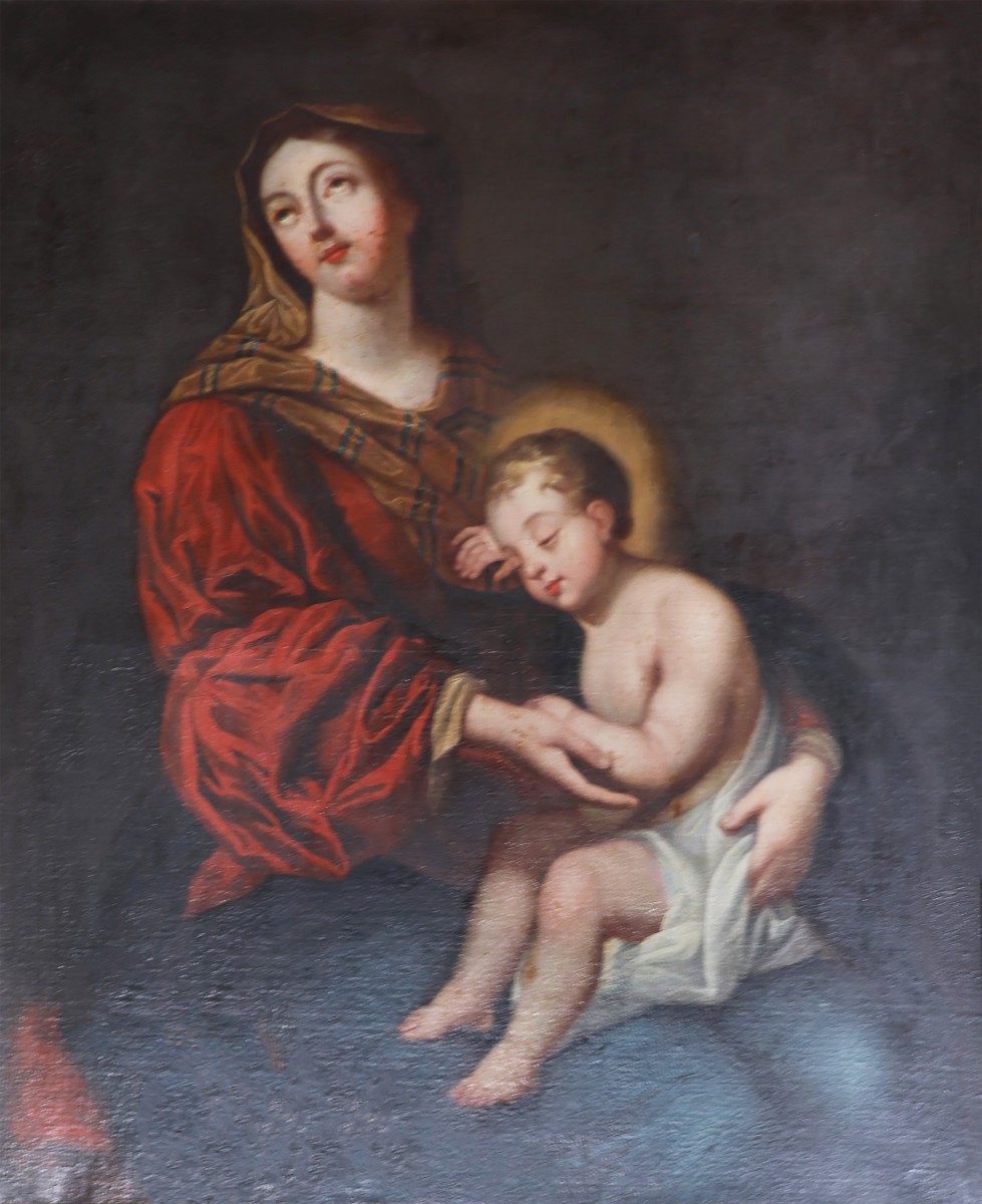 Scuola Francese; Madonna con bambino, XVII secolo, olio su tela