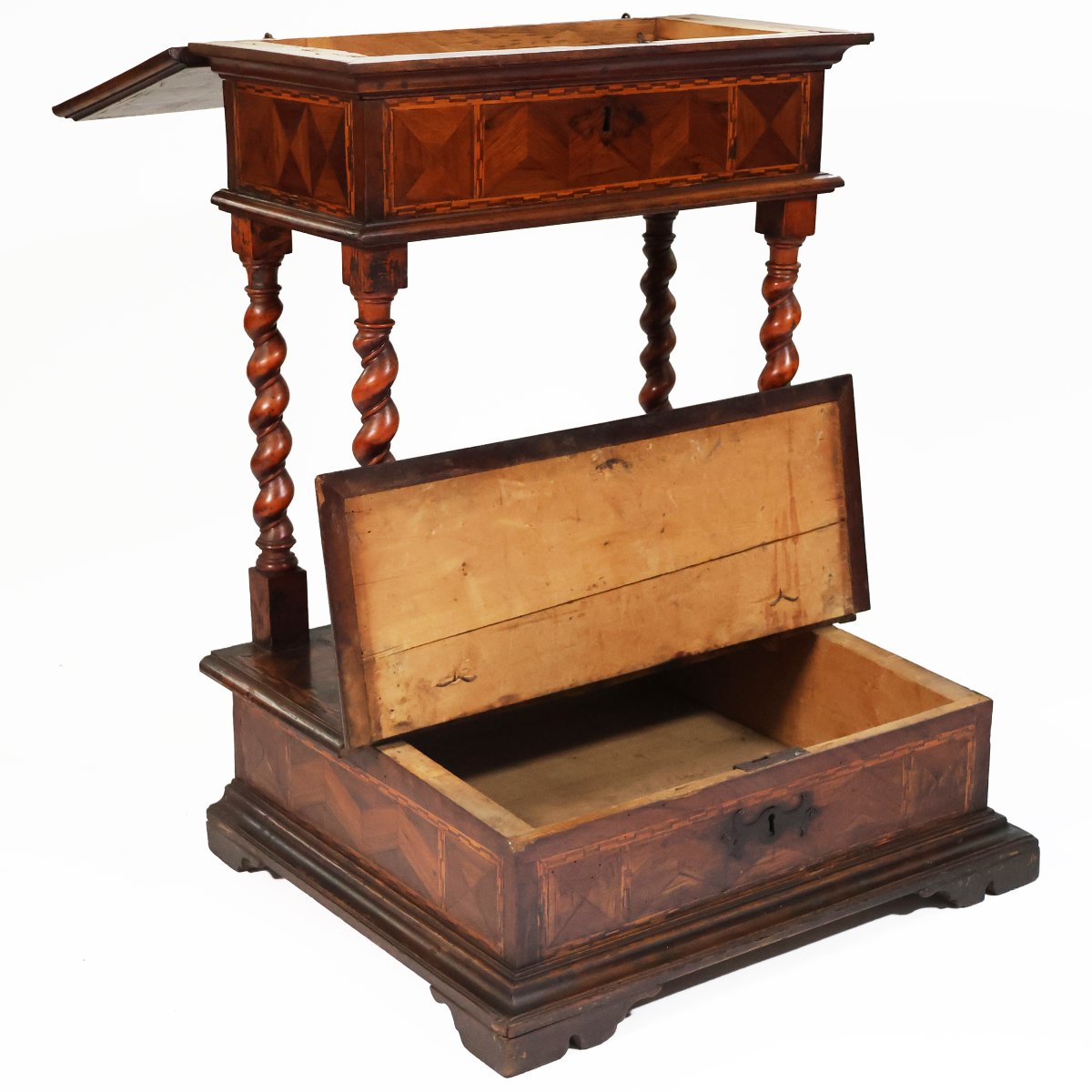 Inginocchiatoio lastronato ed intarsiato in varie essenze, Italia, XVIII secolo-photo-2