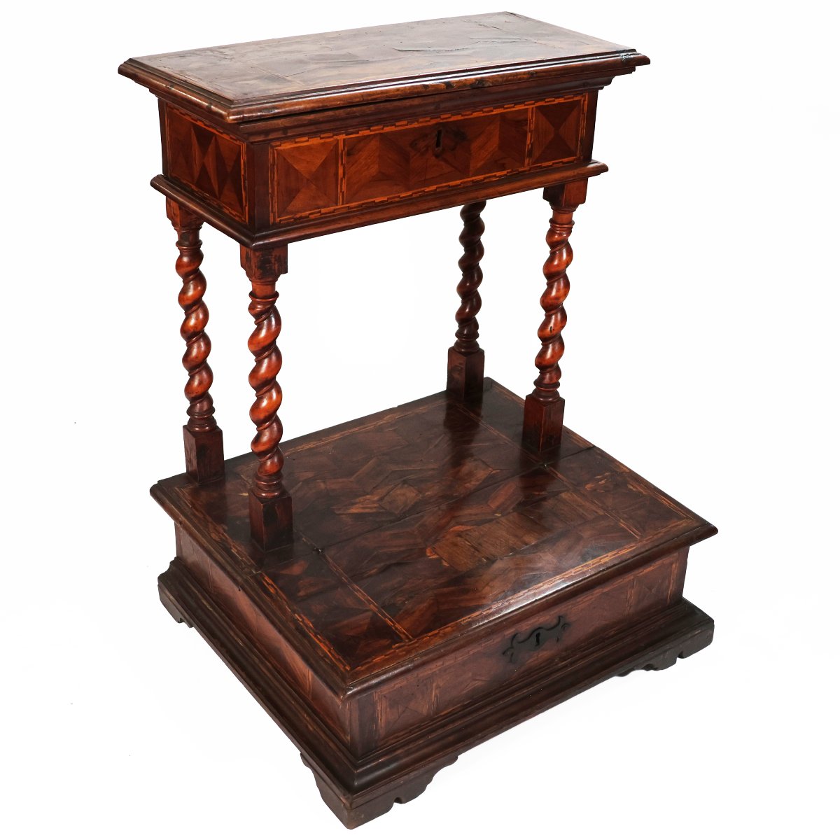 Inginocchiatoio lastronato ed intarsiato in varie essenze, Italia, XVIII secolo-photo-3