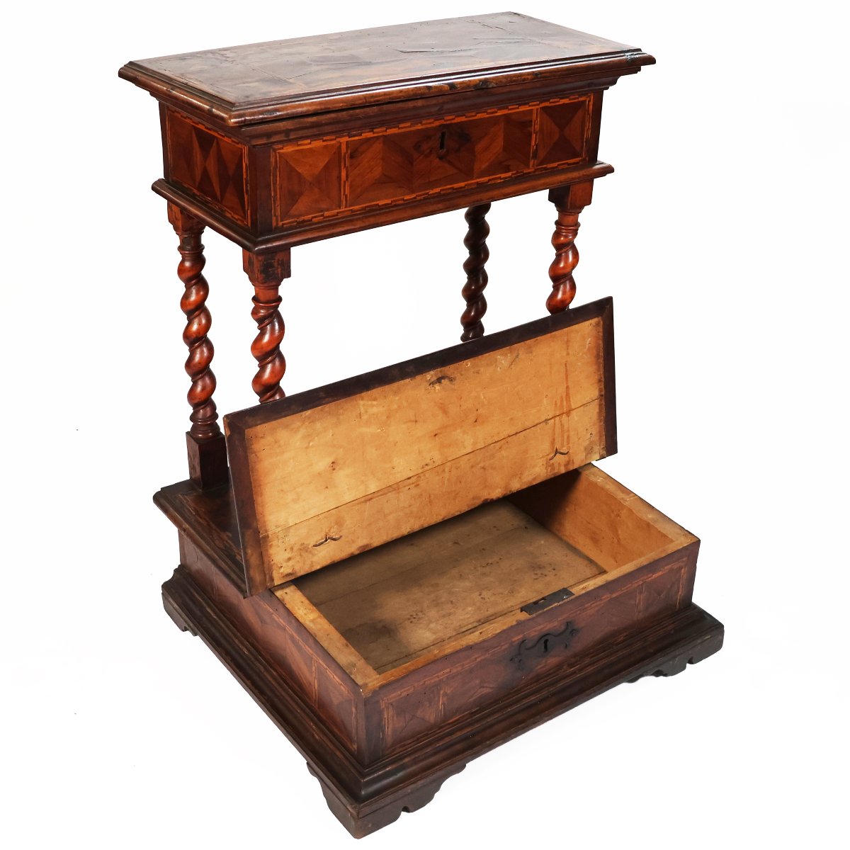 Inginocchiatoio lastronato ed intarsiato in varie essenze, Italia, XVIII secolo-photo-4