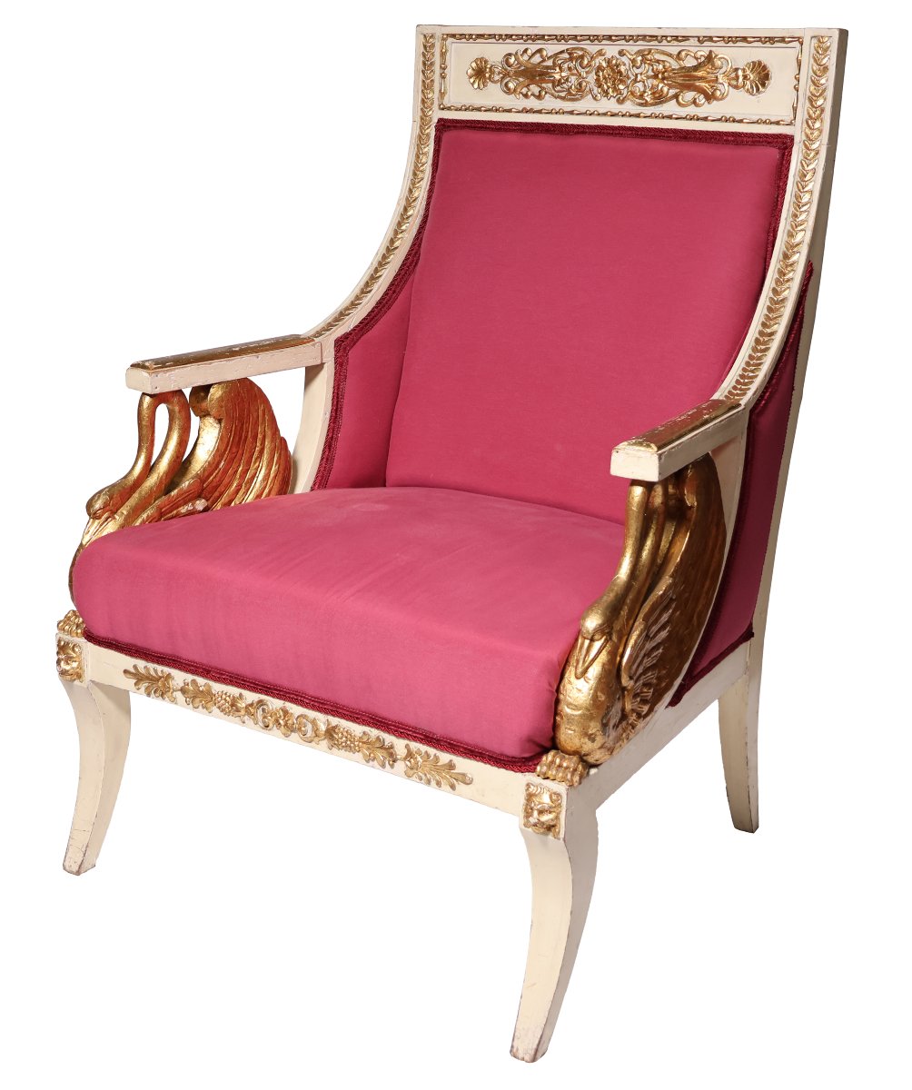 Divano con due poltrone laccate e dorate, Italia, XIX secolo-photo-2